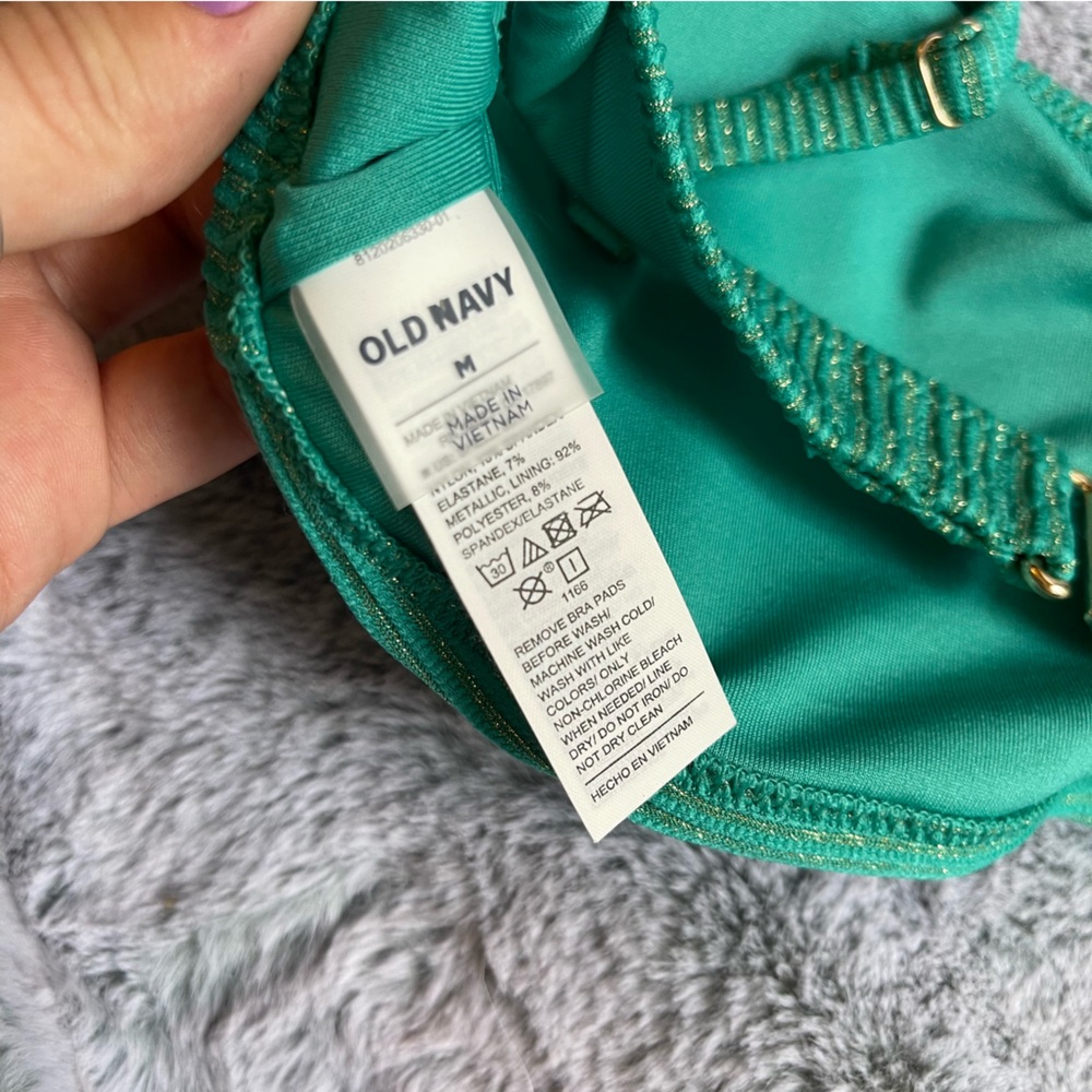 Green and Gold Adjustable Sparkle Bikini Top from Old Navy Size Medium NWT - Picture 5 of 10